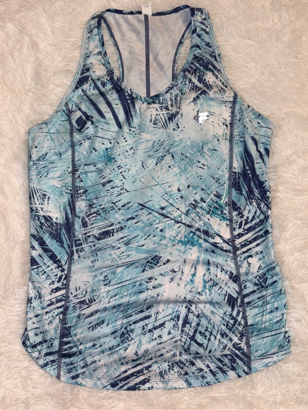 FILA Sport Blue Abstract Print Racerback Workout Tank Top.